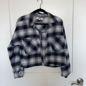 Cropped Navy Flannel Jacket